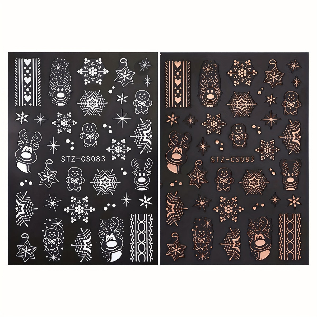 2pcs Christmas Nail Art Stickers Rose Golden & Snowflakes Gingerbread