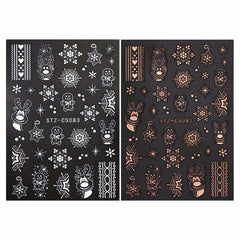 2pcs Christmas Nail Art Stickers Rose Golden & Snowflakes Gingerbread