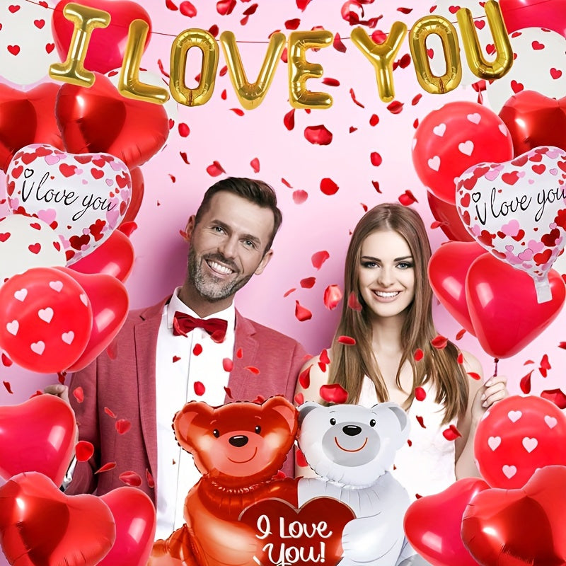 56pcs Love Balloons & Rose Petals for Anniversary Wedding Romantic Decoration