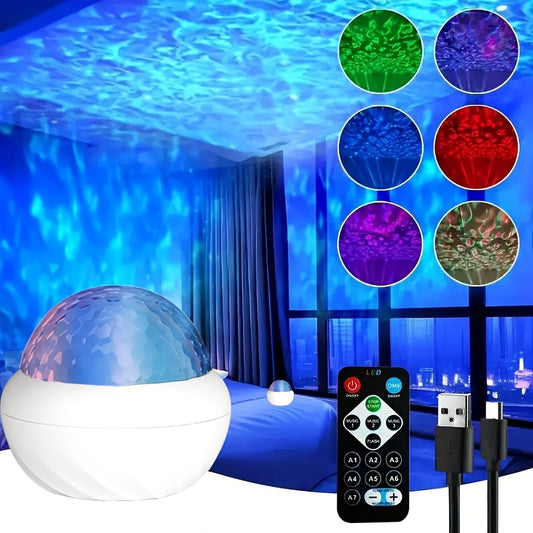 Water Ripple Projector Night Light Remote Control Multiple Colors Modes Ideal Gi