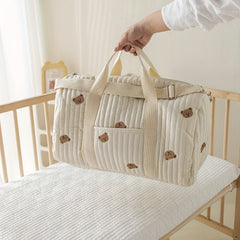 Floral Embroidered Parent Bag with Bear Face Patches