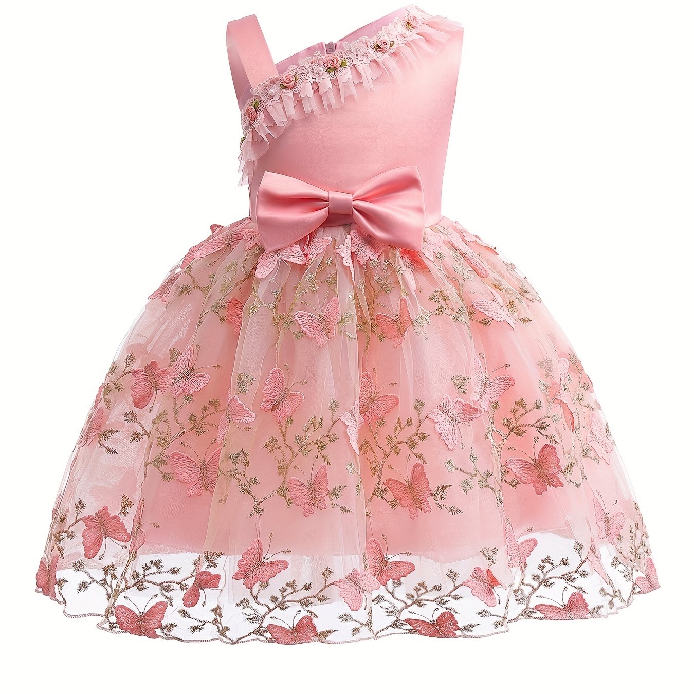 Floral Butterfly Embroidered Dress with Tulle Skirt