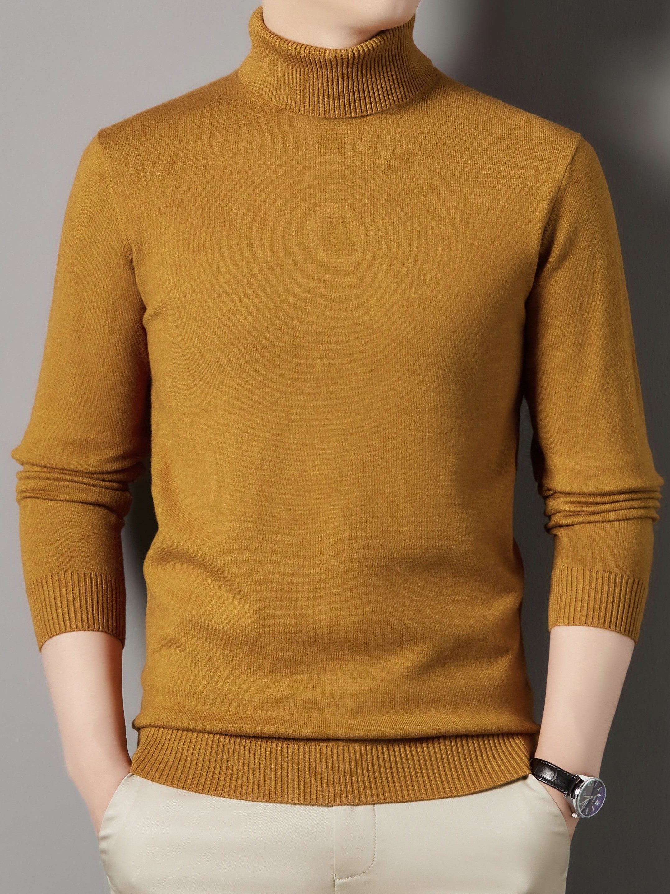 Men's Turtle Neck Knit Sweater Warm Solid Pullover for Fall Winter