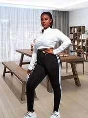 Casual Stripe Print High Rise Leggings