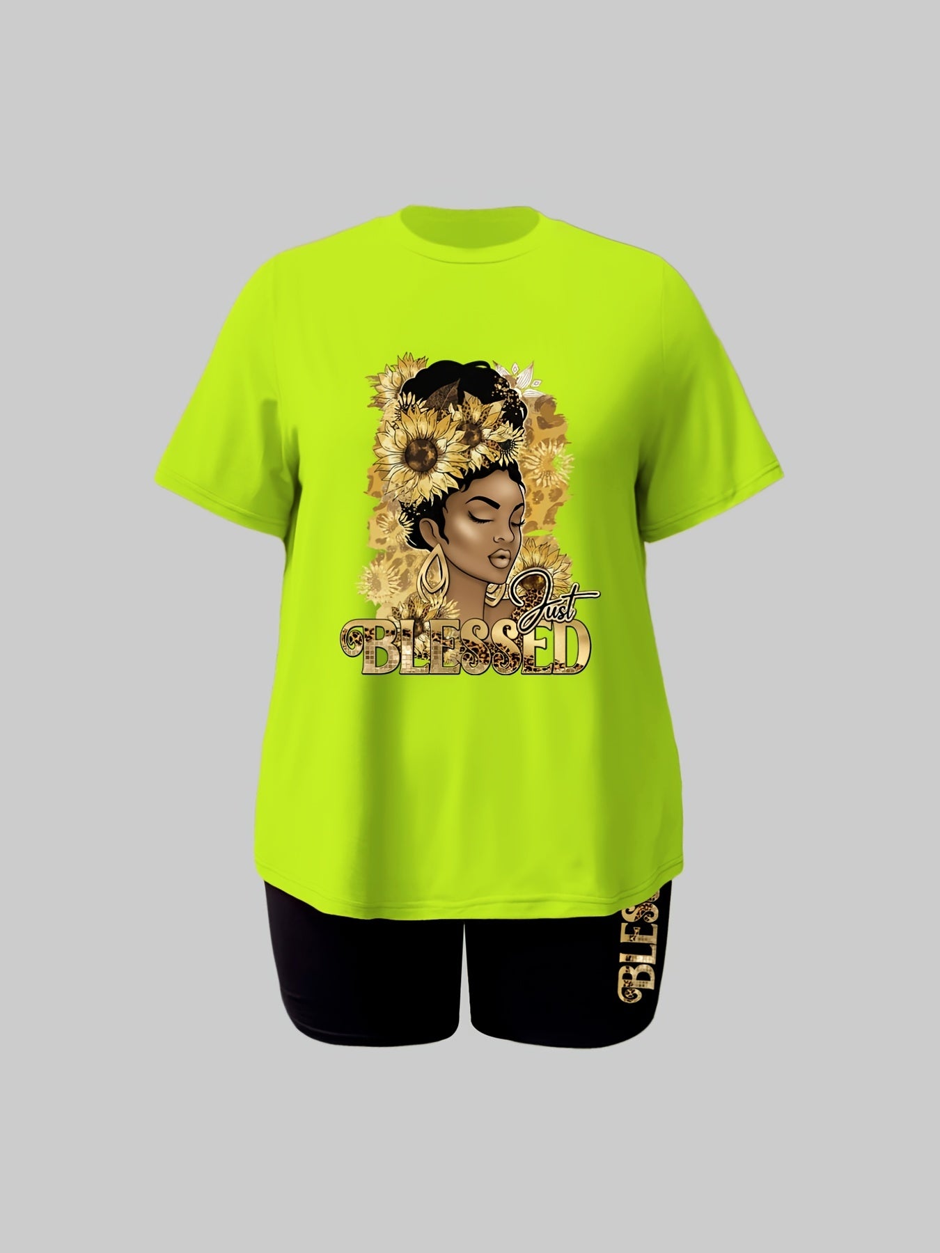 Flower Print Tee & Shorts Plus Size Set