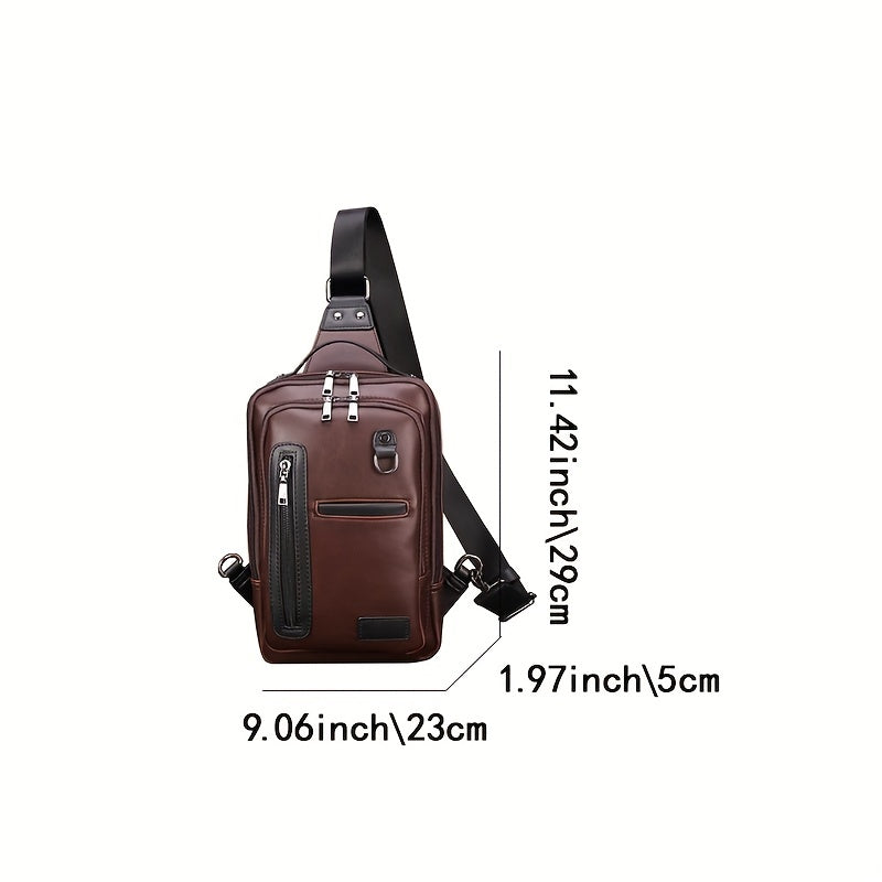 Men's Leather Crossbody Bag Vintage Chest Bag Large Capacity Satchel