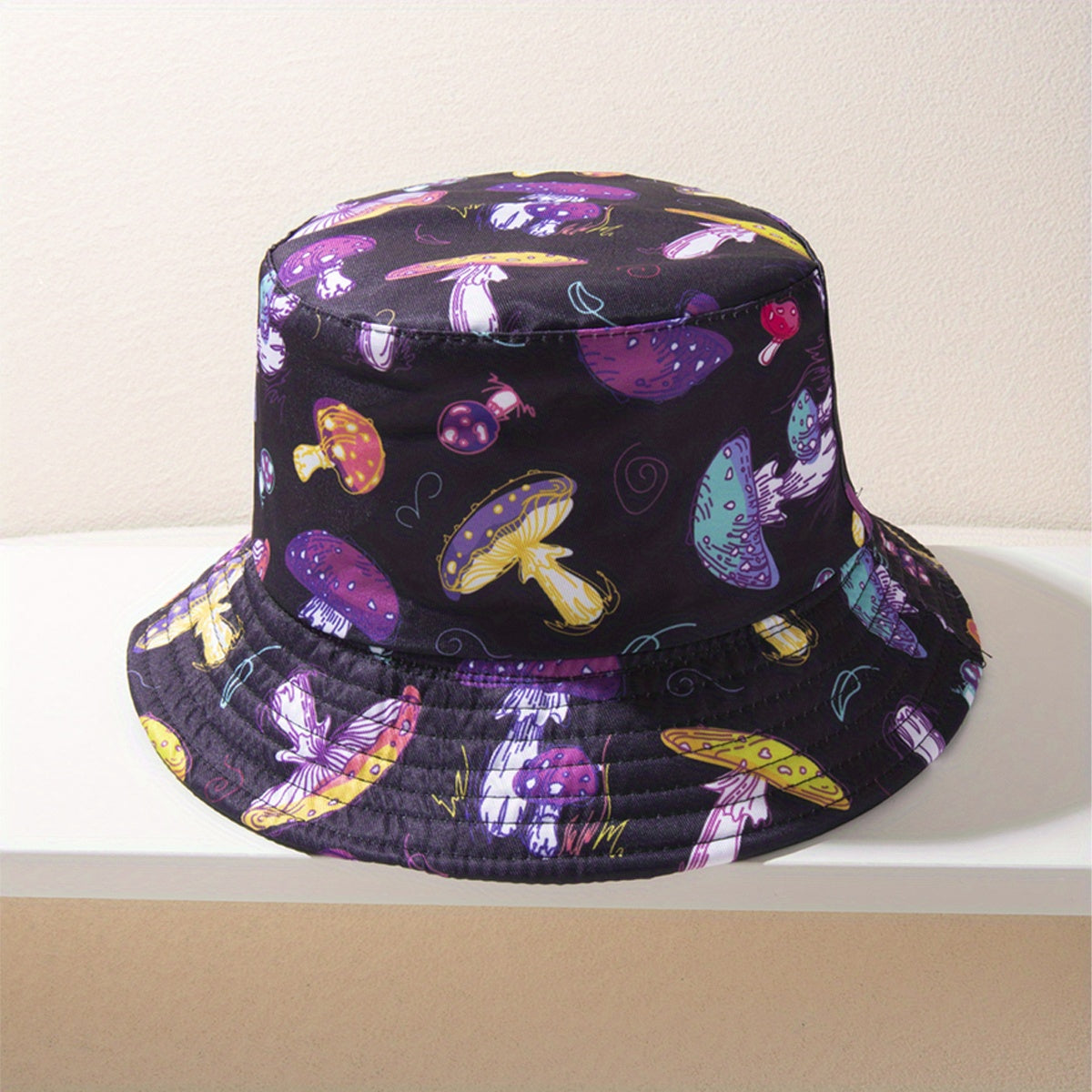 Mushroom Print Bucket Hat Reversible Y2K Basin Hat