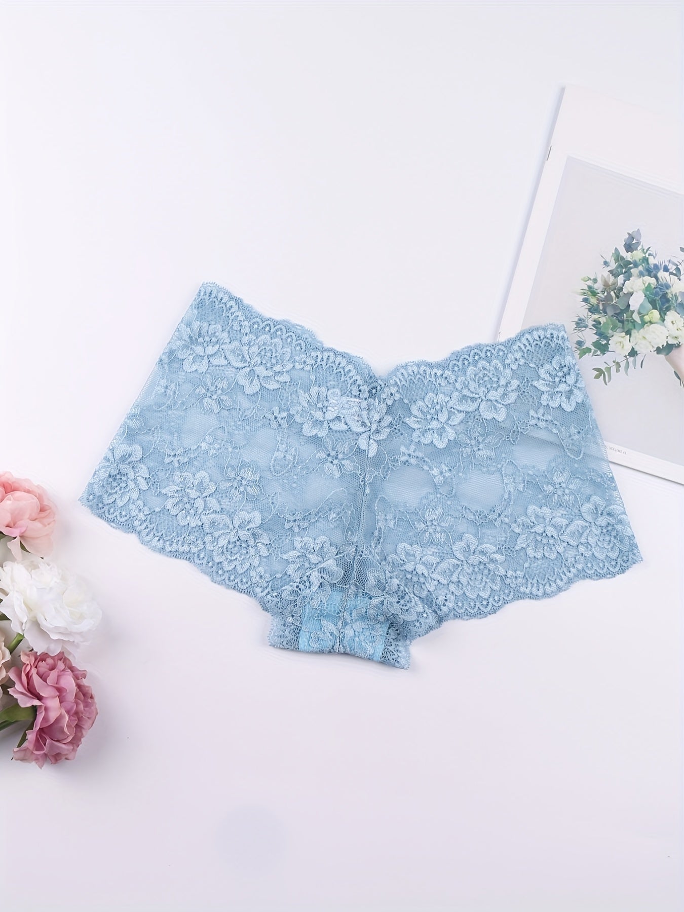 6pcs Floral Lace Boyshort Panties Soft & Comfortable Women's Lingerie