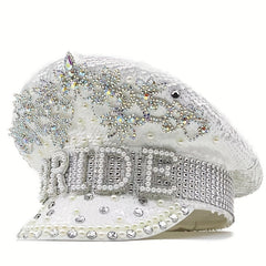 Faux Pearl Bride Captain Hat Rhinestone Sequin Decor Bachelorette Party