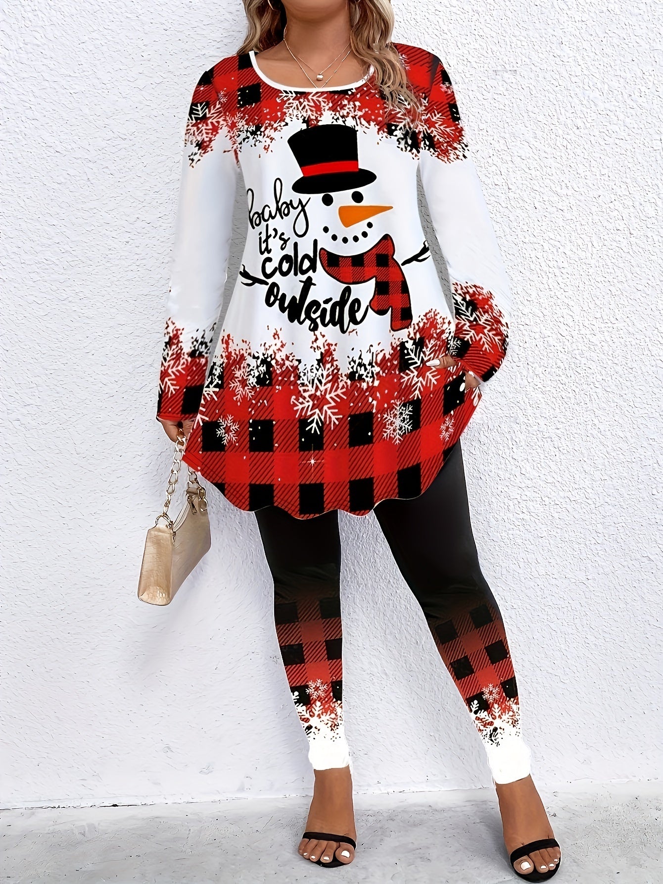 Women's Plus Snowman & Plaid Tee & Leggings Set