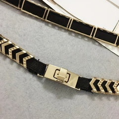 Geometric Linked Metal Belt Golden Waistband Dress Girdle Elastic Thin