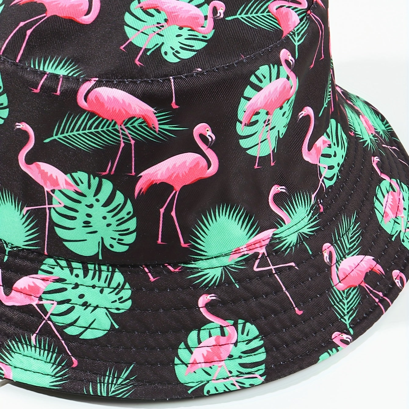 Flamingo Leaf Print Bucket Hat Reversible Sunscreen Basin Hat