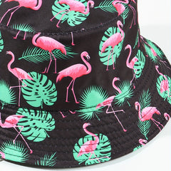 Flamingo Leaf Print Bucket Hat Reversible Sunscreen Basin Hat