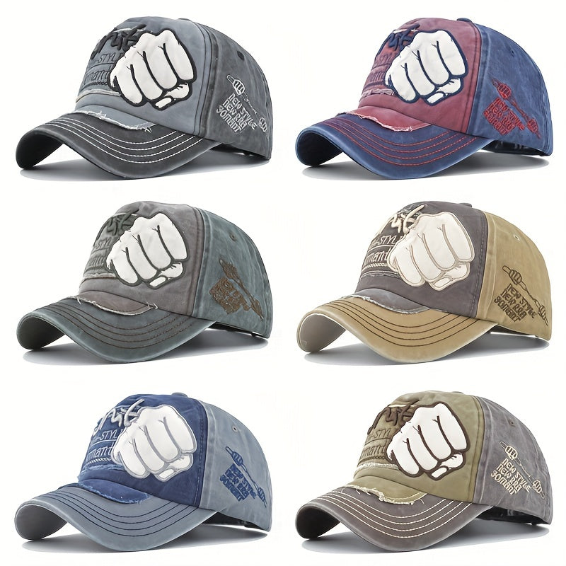 Fist Embroidered Unisex Baseball Cap Vintage Washed Distressed Dad Hat