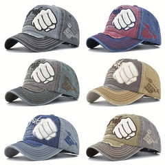Fist Embroidered Unisex Baseball Cap Vintage Washed Distressed Dad Hat
