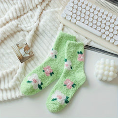 Floral Pattern Plush Socks Soft & Comfy Mid Tube Stockings