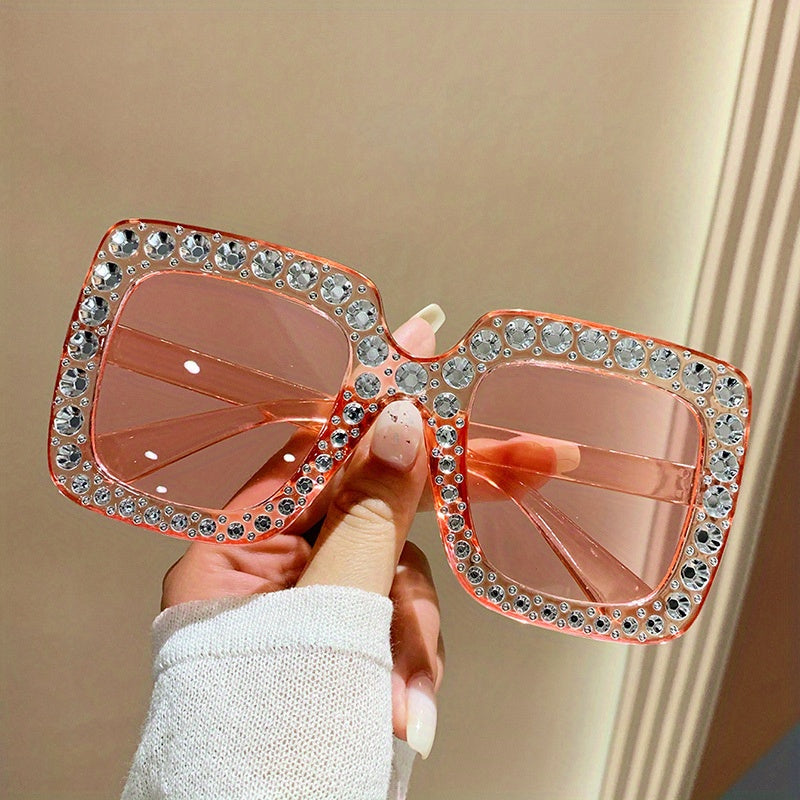 Summer Square Sunglasses Rhinestone UV400 Sun Shades for Women