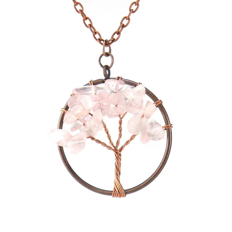 Amethyst Crystal Tree Of Life Necklace Antique Red Copper 3 5MM