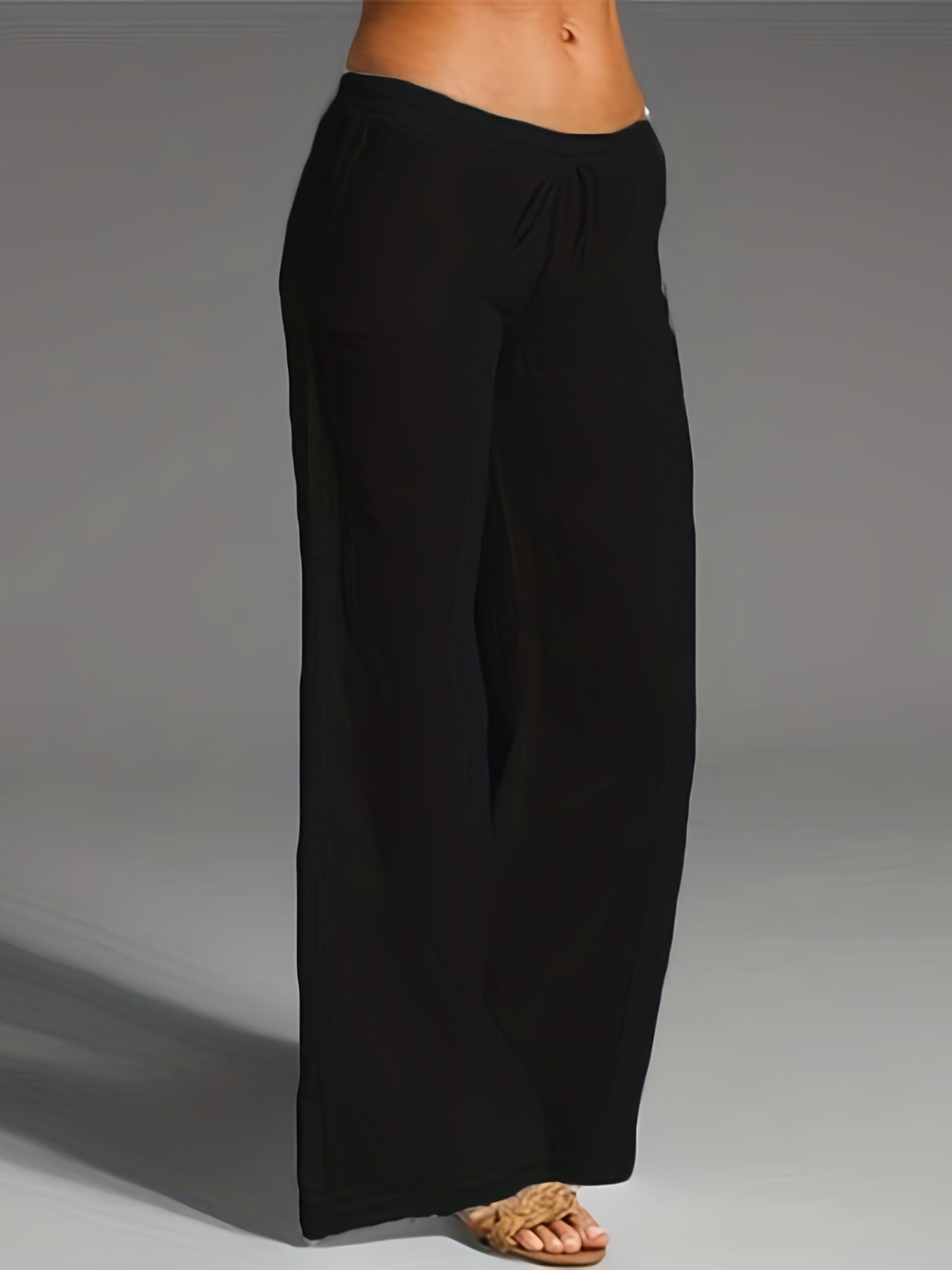 Drawstring Lace up Loose Pants Casual Solid Wide Leg