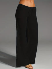 Drawstring Lace up Loose Pants Casual Solid Wide Leg