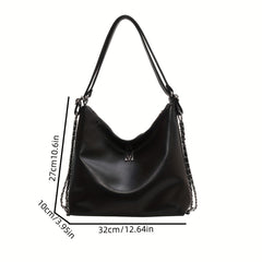 Metal Chain Large Capacity Tote Bag PU Leather Textured Shoulder Bag