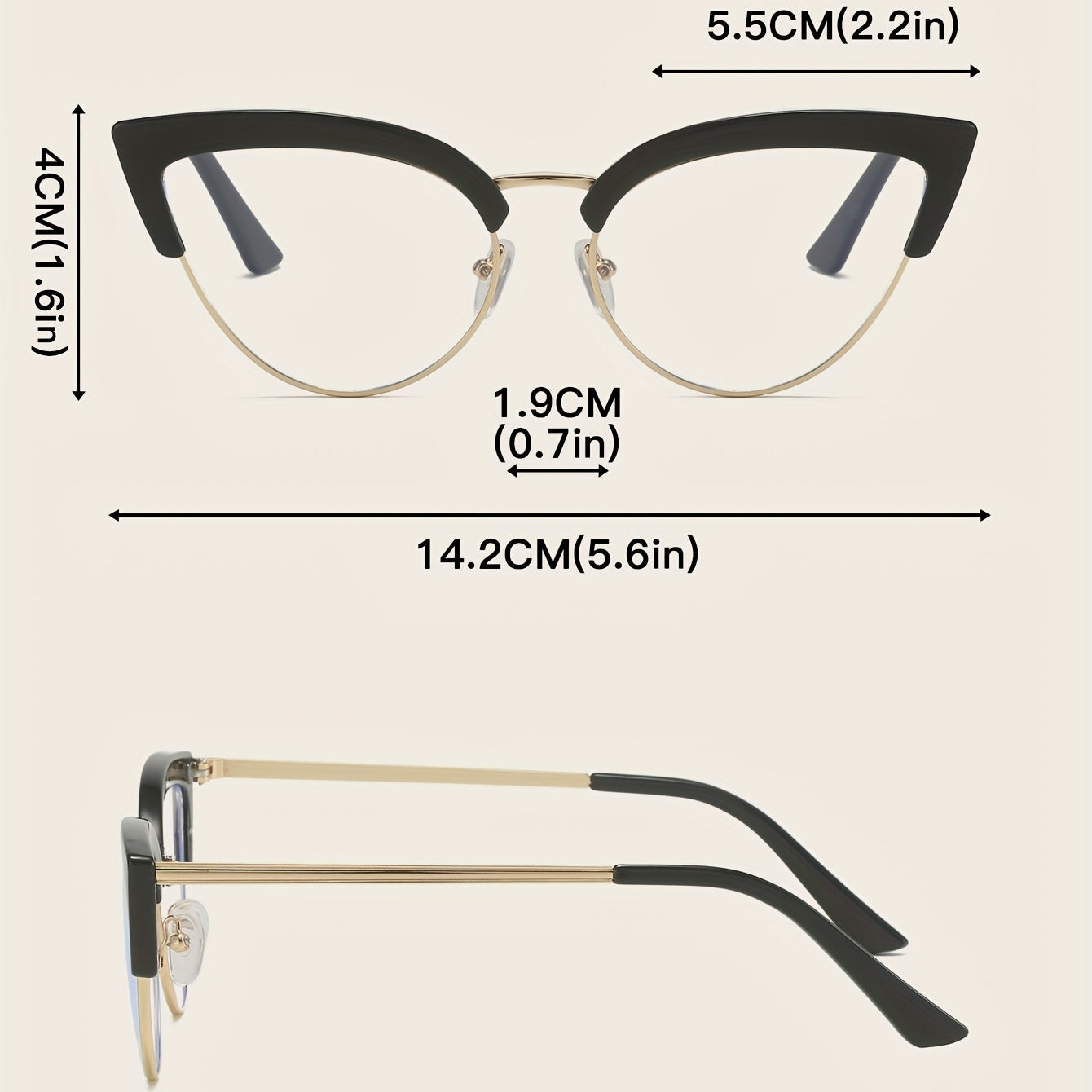 Cat Eye Anti Light Glasses Clear Lens Metal Frame