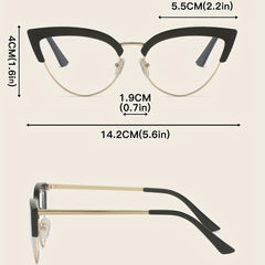 Cat Eye Anti Light Glasses Clear Lens Metal Frame