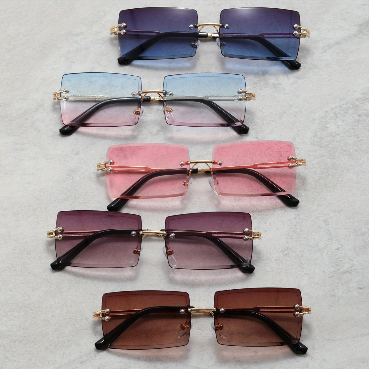 5 Pairs Men's Rimless Sunglasses UV Resistant for Holiday Outdoor Travel