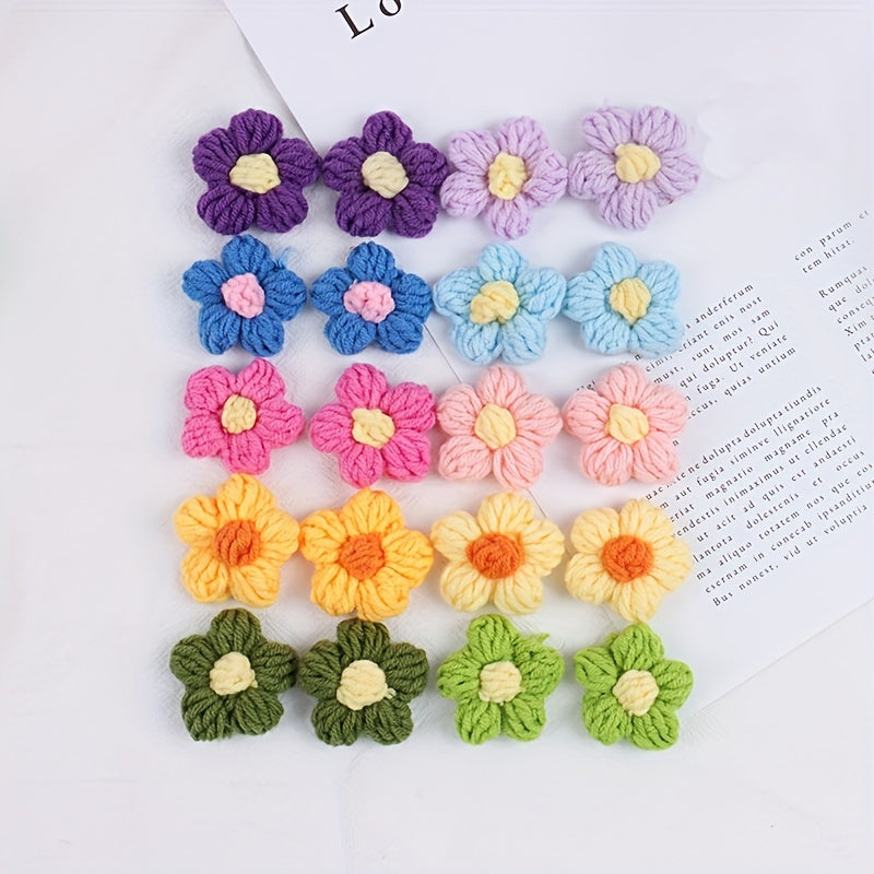 10pcs Crochet Flowers Diy Knitted Woolen Flower Clothing Accessories