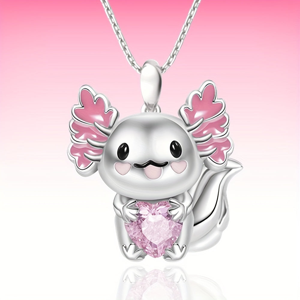 Cartoon Cuddle Heart Pendant Necklace Rhinestone Jewelry