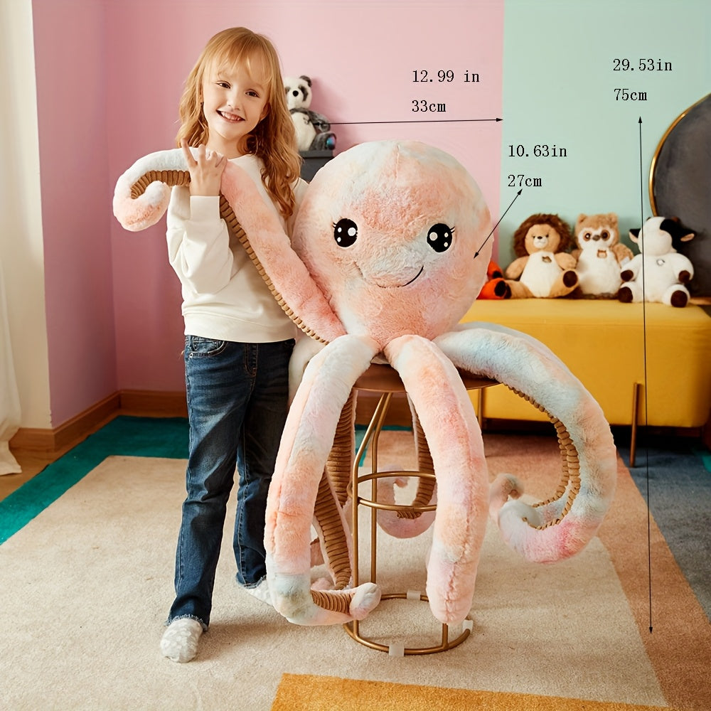 IKASA Giant Octopus Plush Toy 30in Soft Stuffed Animal - Pink & Beige Tentacles