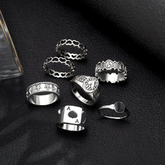 7-Piece Retro Hollow Love Element Charm Set Rings for Men
