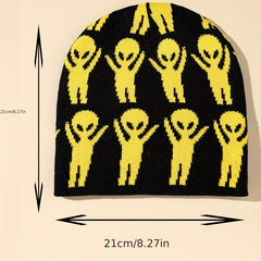 Yellow Alien Jacquard Beanie Casual Y2K Unisex Skull Hat