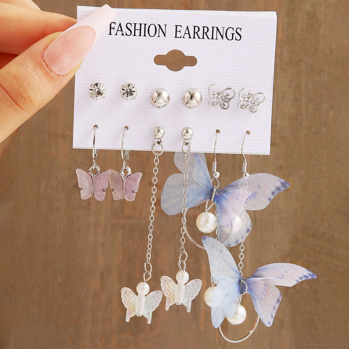 6 Pairs Butterfly Pearl Earrings Set