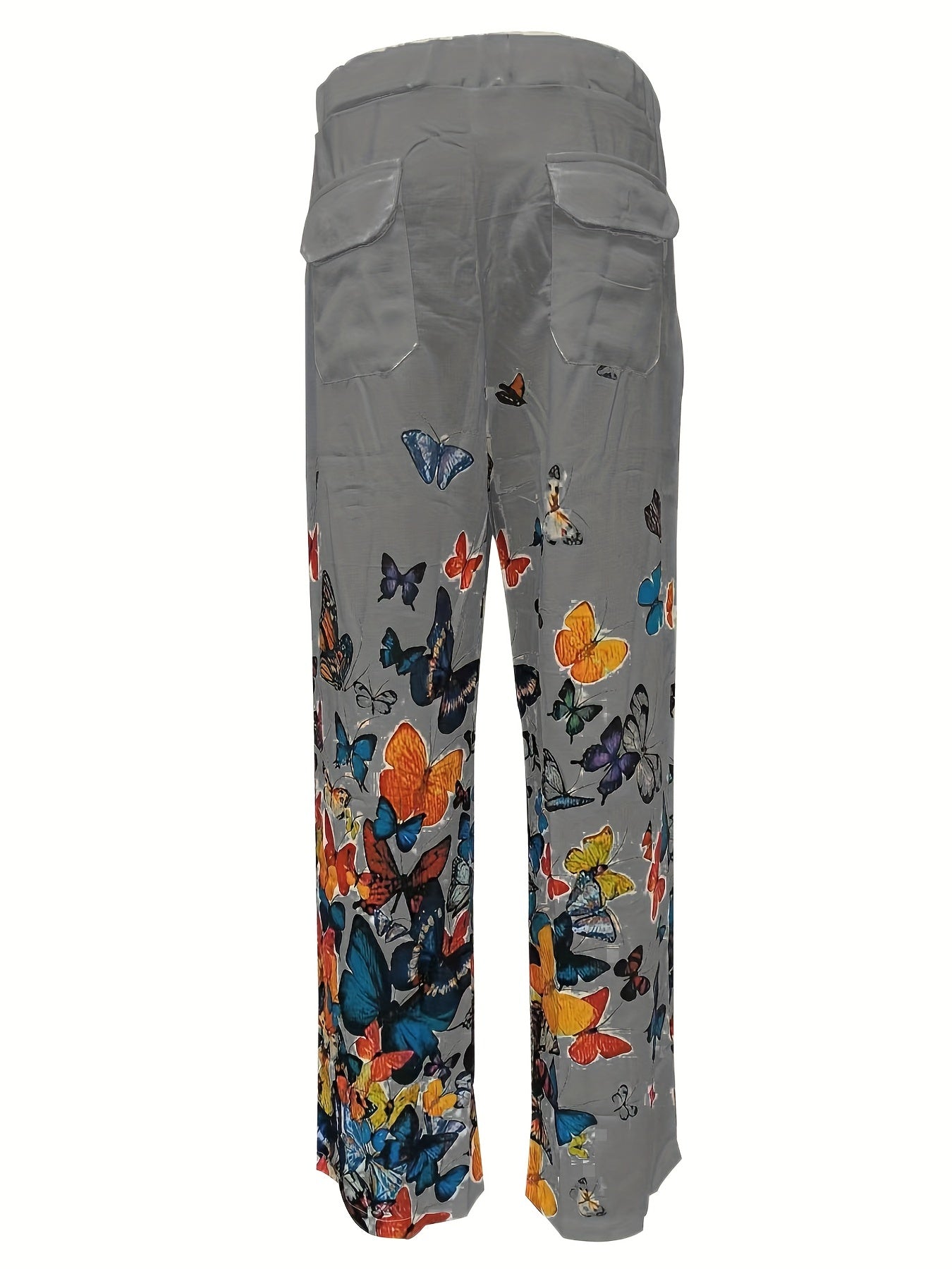 Men's Butterfly Pattern Straight Leg Pants Elastic Waist Beach Trousers