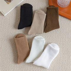 6 Pairs Ribbed Mid Tube Socks Women's Stockings