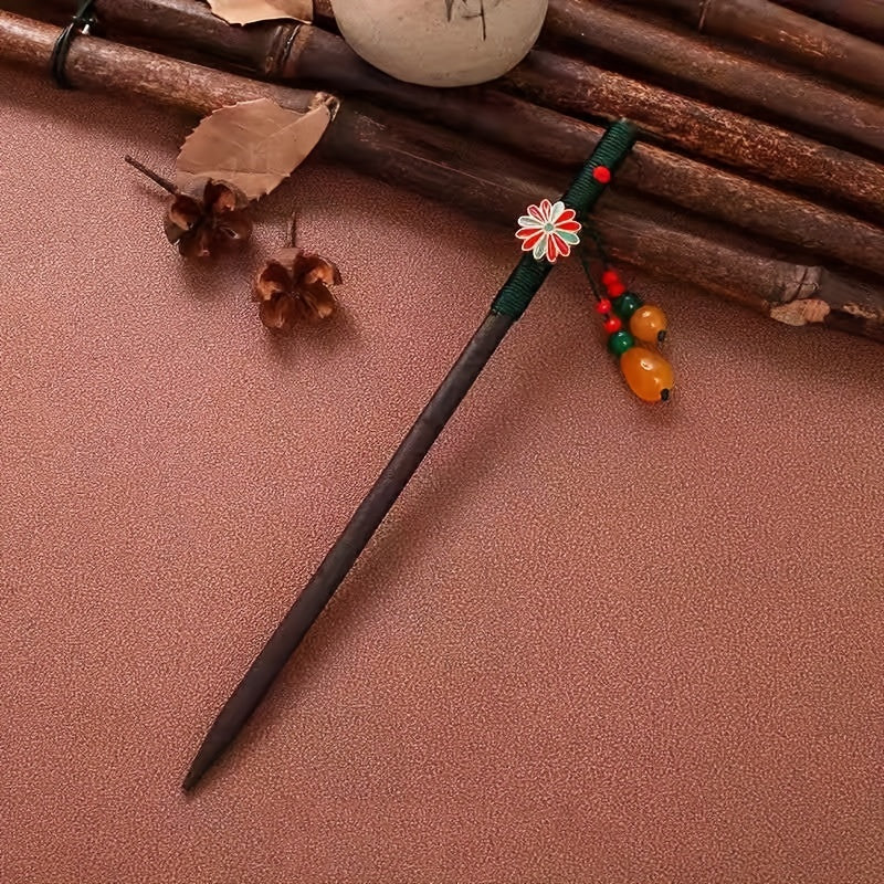 Ancient Chinese Wooden Hair Stick Ponytail Holder Cheongsam Costume Hair Accesso