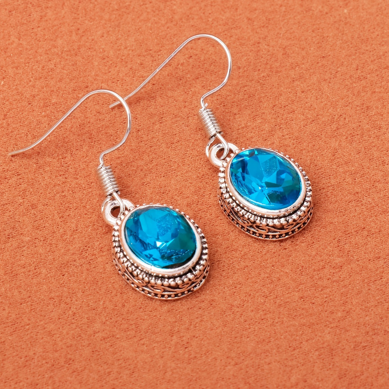 Ethnic Style Oval Glass Hook Earrings for Women