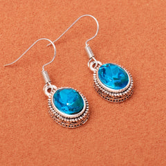 Ethnic Style Oval Glass Hook Earrings for Women