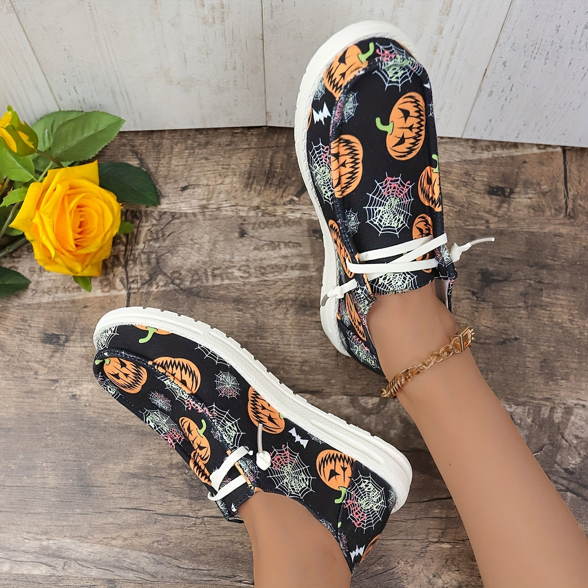 Halloween Pumpkin Pattern Slip On Sneakers Lightweight Comfortable Shoes