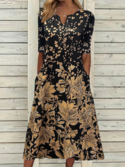 Floral Print Button Decor Plus Size Casual Dress