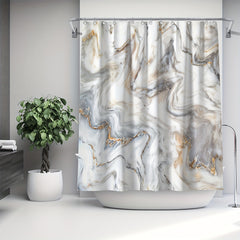 Grey Golden Marble Shower Curtain, Waterproof, Modern Bathroom Decor