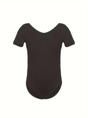 Girls Comfy V Neck Short Sleeve Gymnastics Outfits 95 Cotton Dance Suit