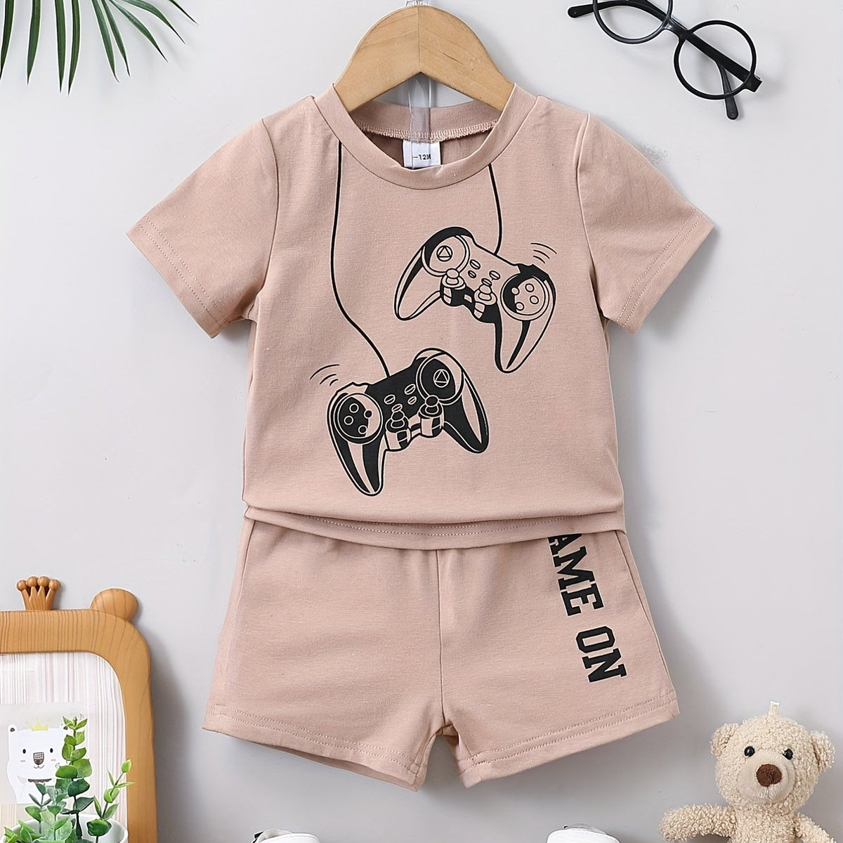 2pcs Baby Boys Gamepad Graphic T shirt & Shorts Set