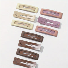 10pcs Rectangle Hair Clips Girls Metal Snap Barrettes Decorative Hairpins