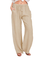  Solid Straight Leg Drawstring Pants