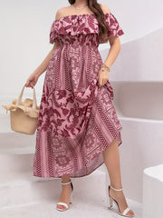  Colorblock Off Shoulder Maxi Dress