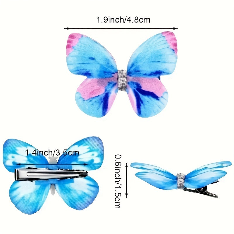 12pcs Butterfly Hair Clip Y2K Silky Colorful Clip For Side Hair Bang Braids