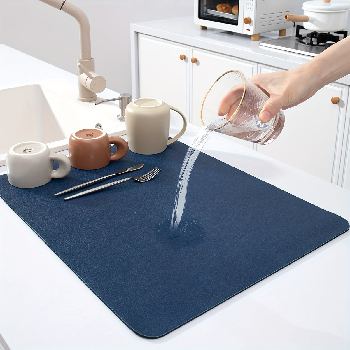 Solid Rectangle Dish Drying Mat Non-Slip Absorbent Placemat