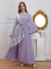 Abaya Dress Women's Plus Contrast Lace Bell Sleeve